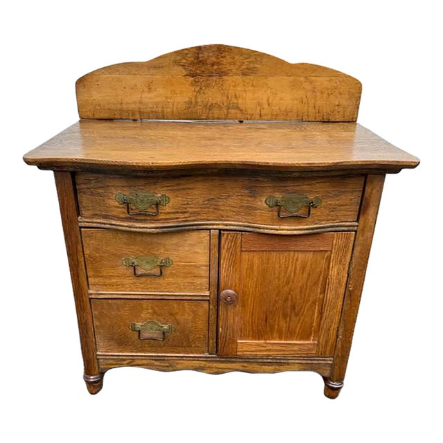 Antique 19th Century Victorian Oak Washstand Cabinet With Knapp Joints For Sale