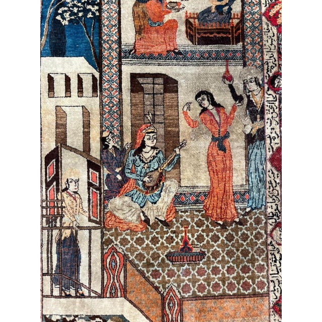 Wool pile genuine hand made antique Persian Pictorial kashan -