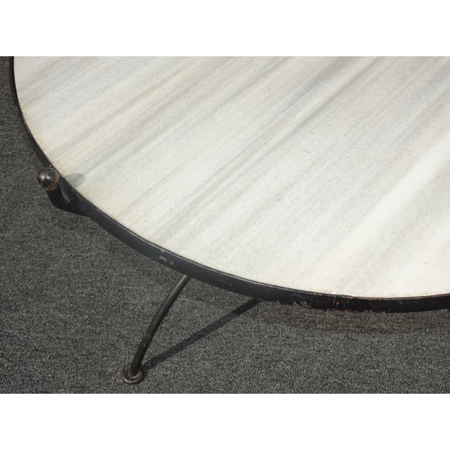White Vintage Spanish Style Wrought Iron W White & Gray Marble Top Coffee Table For Sale - Image 8 of 13