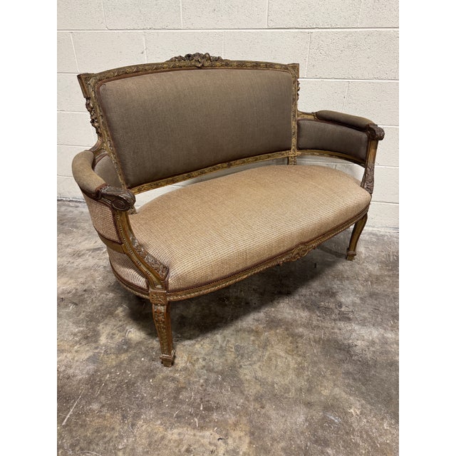 Superb, heavily carved Louis XVI settee professionally reupholstered by a high end interior designer in DC. Beautiful...