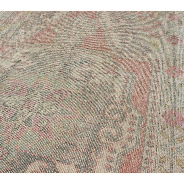 Mid 20th Century Oushak Rug From Turkey With Floral Medallion Design in Light Colors For Sale - Image 5 of 13