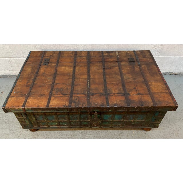 Antique Indian Pitara Chest With Turquoise Patina For Sale In New York - Image 6 of 18