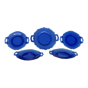 Early 20th Century Le Smith Mount Pleasant Cobalt Blue Glass Plates With Handles Set of Five