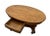 1970s Oval Coffee Table Tiger Oak, Center Drawer, Shelf, Empire Style, Caster Wheels For Sale - Image 5 of 13