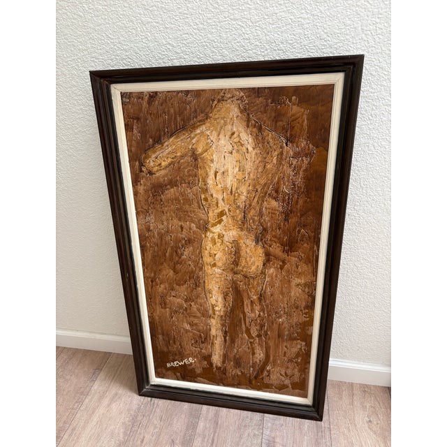 Midcentury Male Nude Torso Large Framed Oil Painting by Richard Caldwell Brewer 1960s For Sale - Image 12 of 12