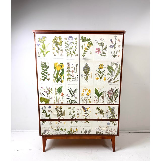 Mid-Century Modern 1950's Swedish Cabinet With Nordens Flora Illustrations For Sale - Image 3 of 12