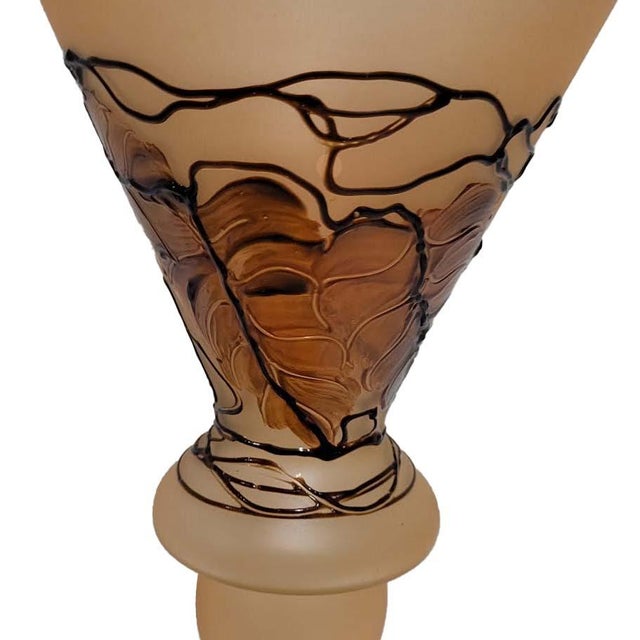 Vintage 14” Italian Frosted Amber Art Glass Trumpet Vase - Art Nouveau Style For Sale - Image 9 of 12