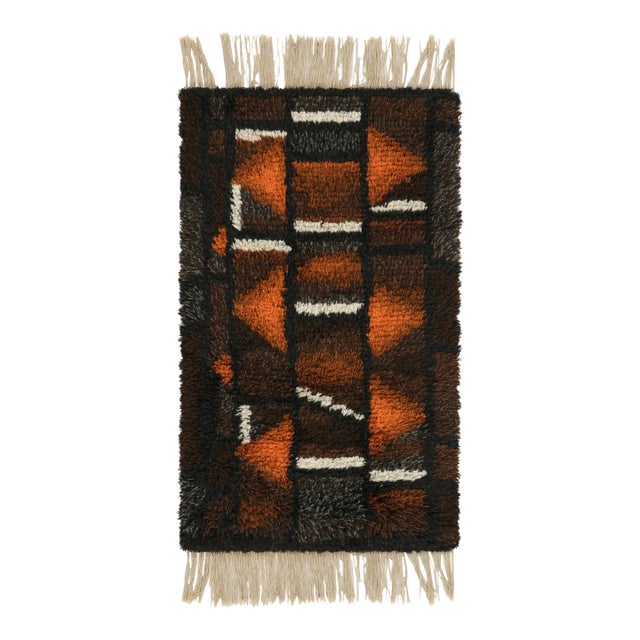 Vintage Swedish Rya Rug, Bold Black and Orange Scandinavian Design - Rug & Kilim For Sale