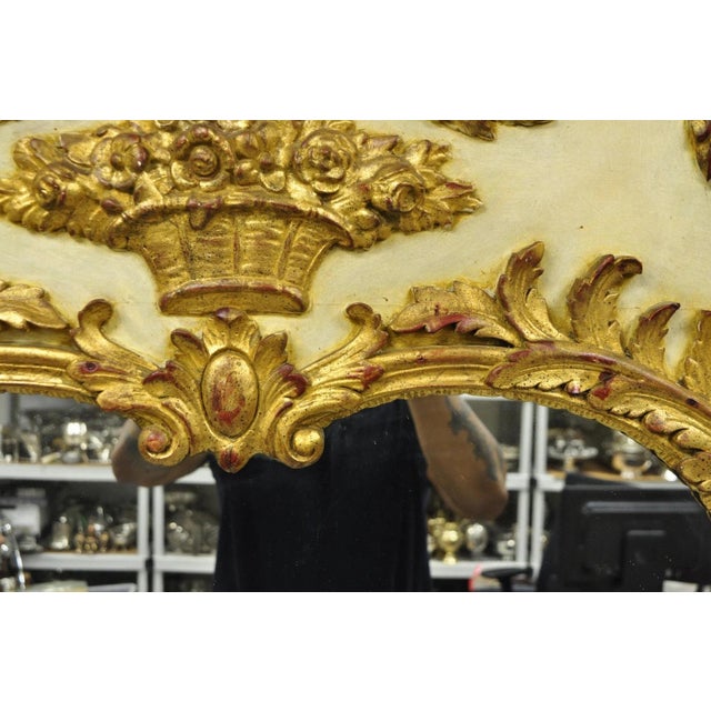 Antique French Louis XV Style Cream & Gold Gilt Drape Ribbon Trumeau Wall Mirror For Sale - Image 11 of 17
