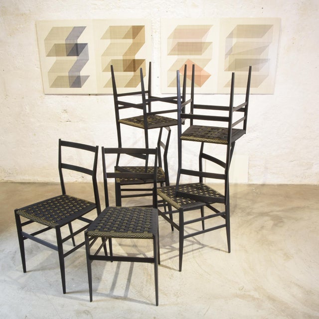 Super Leggera Chairs in Black Lacquered Ash by Gio Ponti for Cassina, 1950s, Set of 6 For Sale - Image 6 of 14