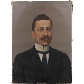 Portrait of a Gentleman with Moustache, Oil Painting, Early 20th Century For Sale