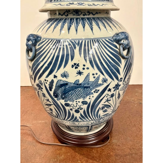 Large Porcelain Jar Lamp Blue & White Glaze. For Sale In Atlanta - Image 6 of 7