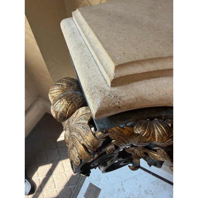 Gilt Iron & Stone Top Console –Rose Tarlow– Hand‑Forged Scrollwork & Classical Elegance For Sale - Image 16 of 18