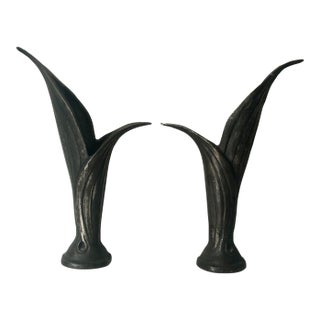 1950s West Germany Lily of the Valley Bronze Bud Vases - A Pair For Sale