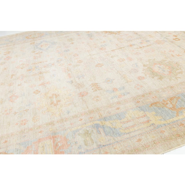 Textile Modern Oushak Style Pastel Geometric Handmade Wool Rug 12x15 For Sale - Image 7 of 11