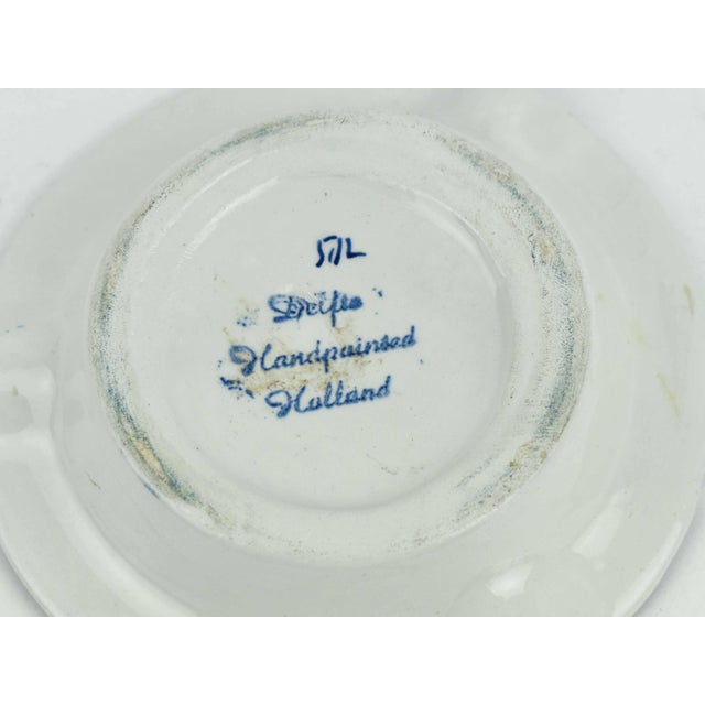 Rustic European Vintage Hand-Painted Delft Blue Dutch Clog and Windmill Ashtray Set - 4 Pieces - Made in Holland For Sale - Image 3 of 9