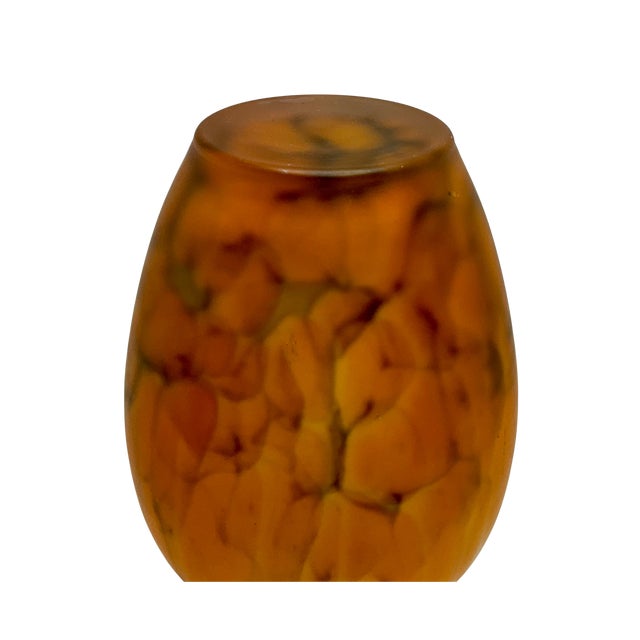 Orange Vintage Tarnowiec Frosted Orange Feather Vase For Sale - Image 8 of 8