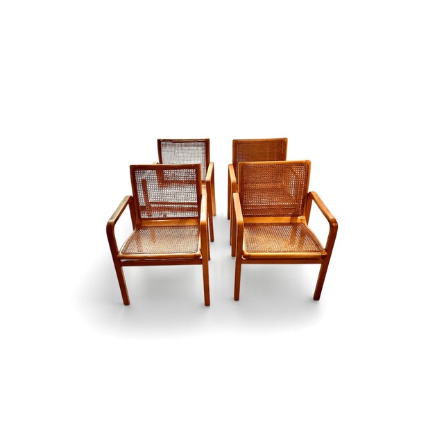 Mid-Century Modern Italian Bentwood Cane-Back Armchairs, Set of 4 | Vintage Dining Chairs For Sale - Image 3 of 14