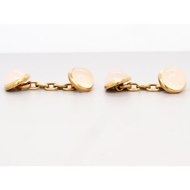 Gold Vintage 18k Gold & Moonstone Cabochon Cufflinks For Sale - Image 8 of 11