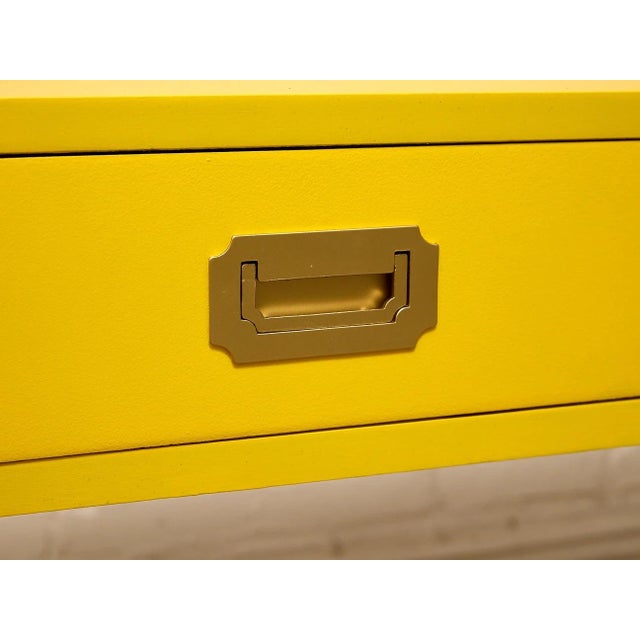 Mid 20th Century Vintage Hollywood Regency Yellow Campaign Writing Desk For Sale - Image 5 of 11