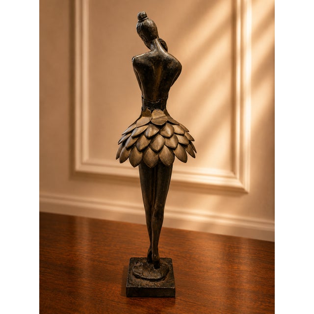 Contemporary Uttermost Bronze Finish Contemporary Ballerina Sculpture With Floral Petal Skirt For Sale - Image 3 of 7