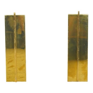 Pair of Mid Century Modernist Brass Fireplace Andirons For Sale