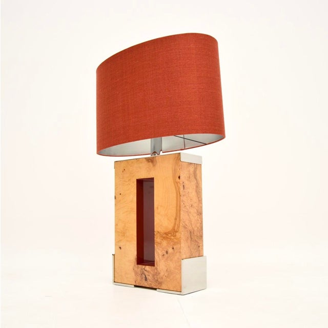 Postmodern Large Burr Walnut and Chrome Table Lamp attributed to Oitoemponto, 2001 For Sale - Image 3 of 9