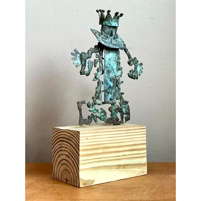 Vintage Patinated Metal Sculpture on Wood Base For Sale - Image 10 of 12
