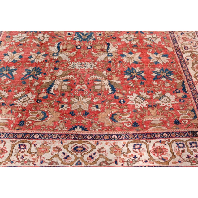 1910s Antique Persian Sultanabad Floral Red Blue Handmade Wool Rug For Sale - Image 5 of 6