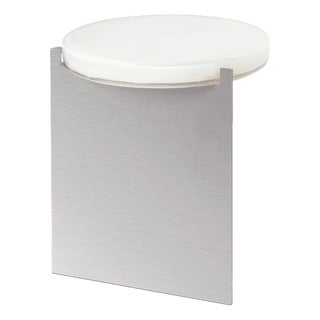 Alwa One Side Table with White Top & Brushed Stainless Steel Base by Sebastian Herkner for Pulpo For Sale