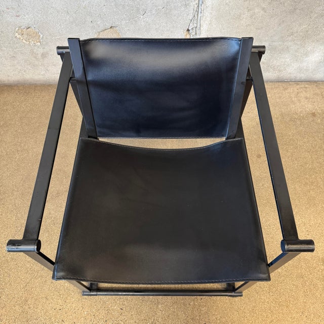 Metal 1990s Post Modern Black Leather and Metal Armchair #3 Attributed to Radbound Van Beekum for Pastoe For Sale - Image 7 of 10