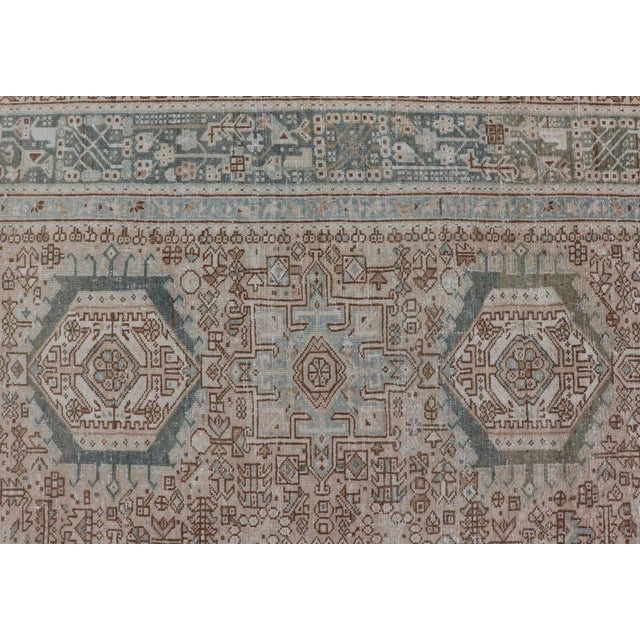 Vintage Persian Heriz Rug With All-Over Medallion Design in Tan and Blues 9'4 X 12'10 For Sale In Atlanta - Image 6 of 14
