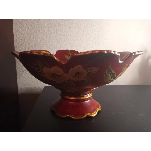 1970s Raymond Waites Toyo Ceramic Hand Painted Pedestal Decorative Bowl For Sale - Image 4 of 6