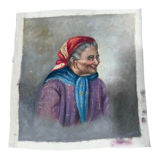 Oil Painting 1950s Loose Colorful Old Lady From Italy For Sale