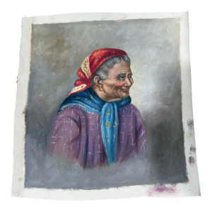 Oil Painting 1950s Loose Colorful Old Lady From Italy