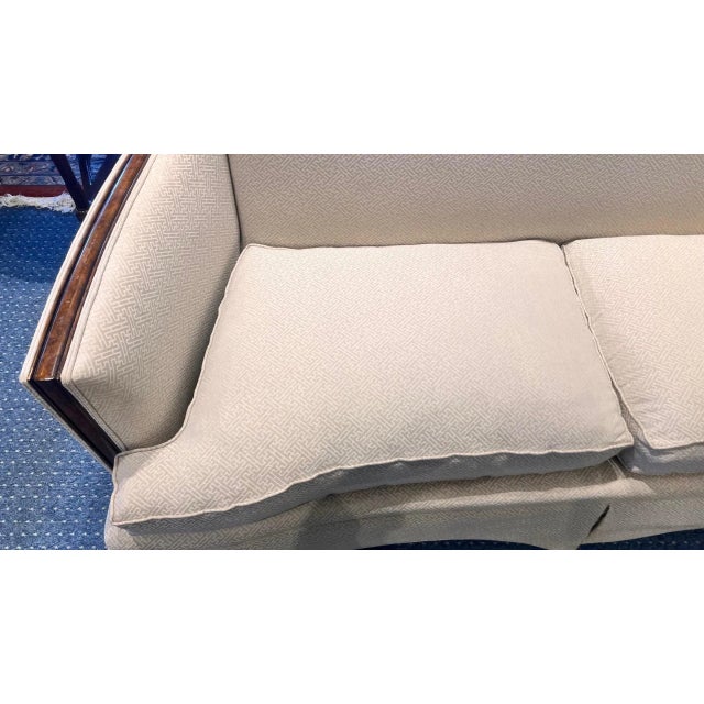 Cream Theodore Alexander Upholstered Sofa With Fruitwood Trim & Kick Pleat Skirt – 79” For Sale - Image 8 of 13