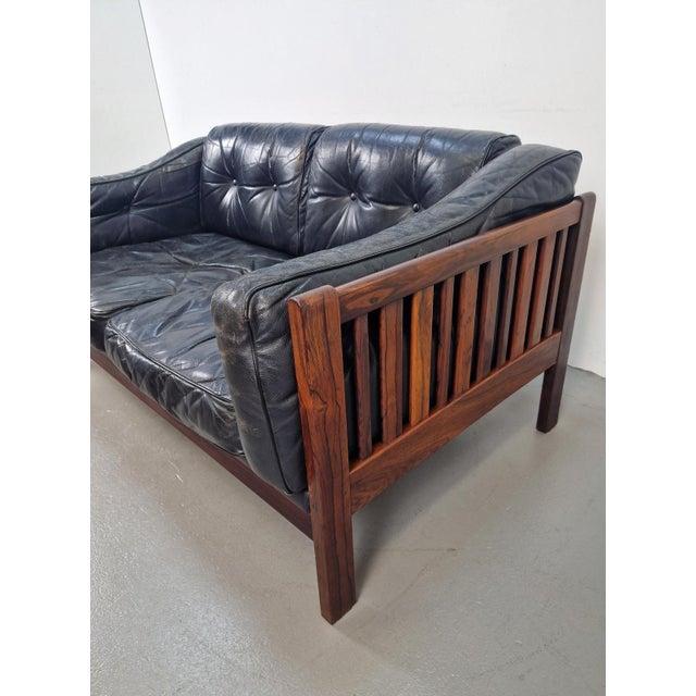 Mid-Century Modern Scandinavian Monte Carlo Sofa in Black Leather and Wood by Ingvar Stockum, 1965 For Sale - Image 18 of 18