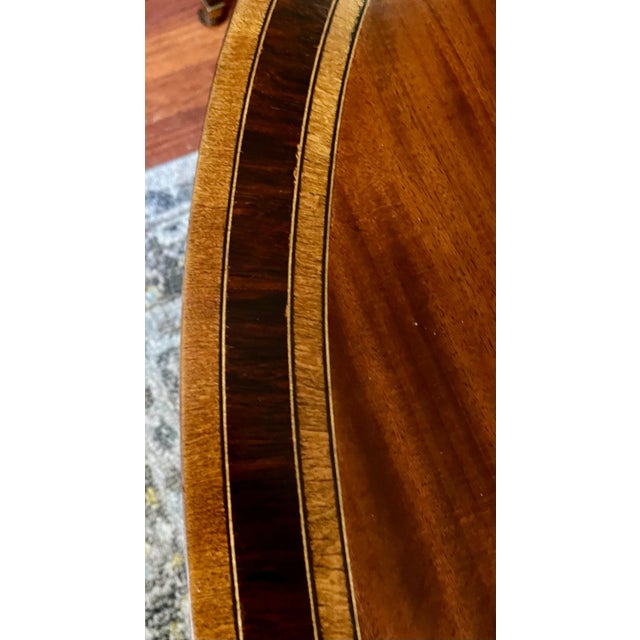 Hepplewhite Coffee Table Oval Pedestal Inlaid Cherry Mahogany Vintage For Sale - Image 3 of 6