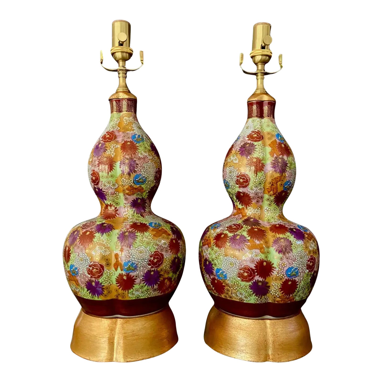 Pair of Japanese Satsuma Floral Porcelain Table Lamps Chairish