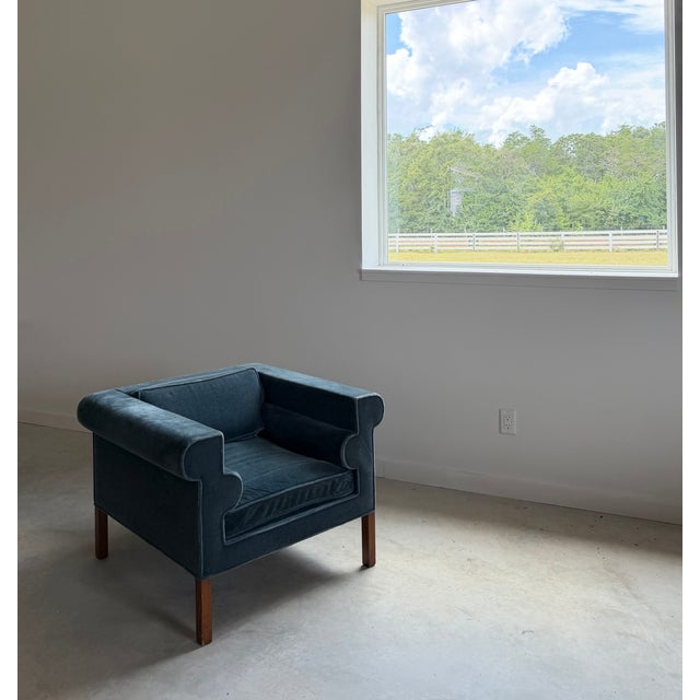 1980s Rare Charles McMurray Architect-Designed Geometric Form Lounge Chair in Mohair For Sale - Image 5 of 12