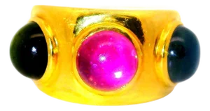 Dominique Aurentis Tourmaline Sapphire 22k Yellow Gold Trinity Ring, French, Size 6.5