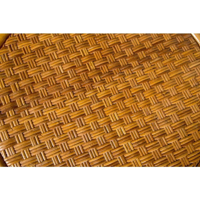 Rattan Pieces Small Cylindrical Table, Small Square Ottoman - A Pair For Sale - Image 4 of 11