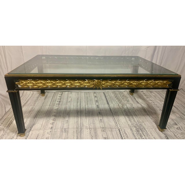 1950s Hollywood Regency Black Metal & Gilded Laurel Leaf Coffee Table With Beveled Glass For Sale - Image 10 of 10