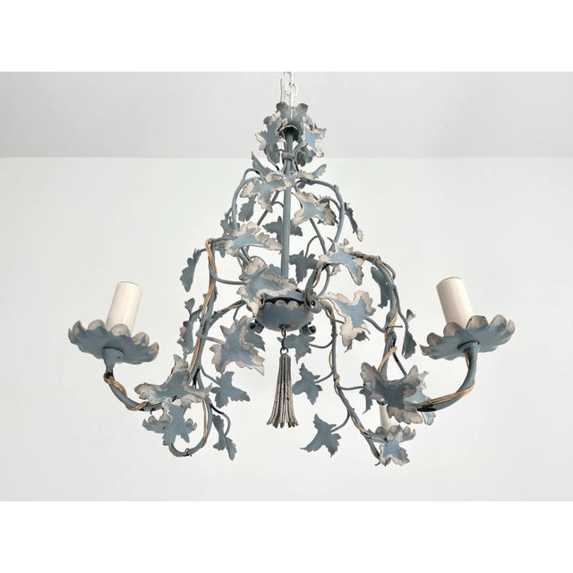 Metal Blue Ivy Tole Chandelier, 1950s For Sale - Image 7 of 11
