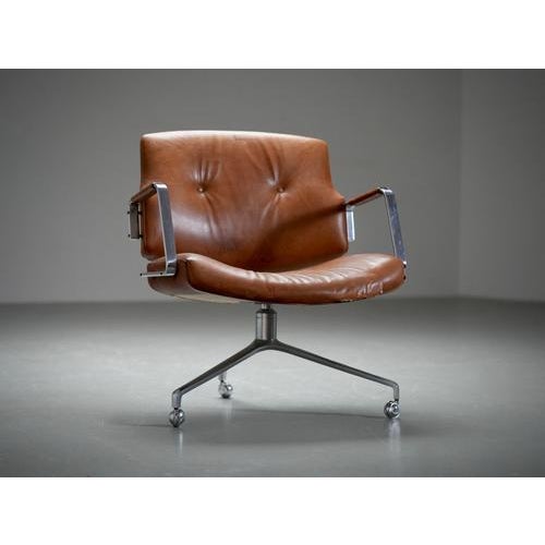 FK84 Desk Chair in Cognac Leather attributed to Fabricius and Kastholm for Kill International, Denmark, 1960s For Sale - Image 3 of 12