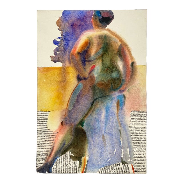 Original Abstract Female Nude Watercolor Painting by Jon Hall 1988 For Sale