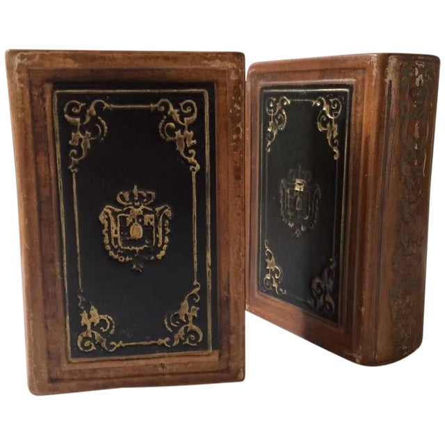 Pair of Leather Bound Book Bookends For Sale