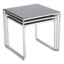 Vintage Chrome and Black Glass Side Tables from Brabantia, 1960s, Set of 3 For Sale