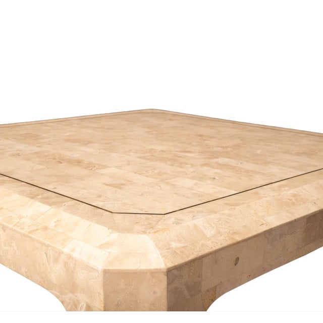 1970s Maitland Smith Tessellated Stone Travertine Coffee & Side Table With Brass Inlay - Set of 2 For Sale In Tampa - Image 6 of 11