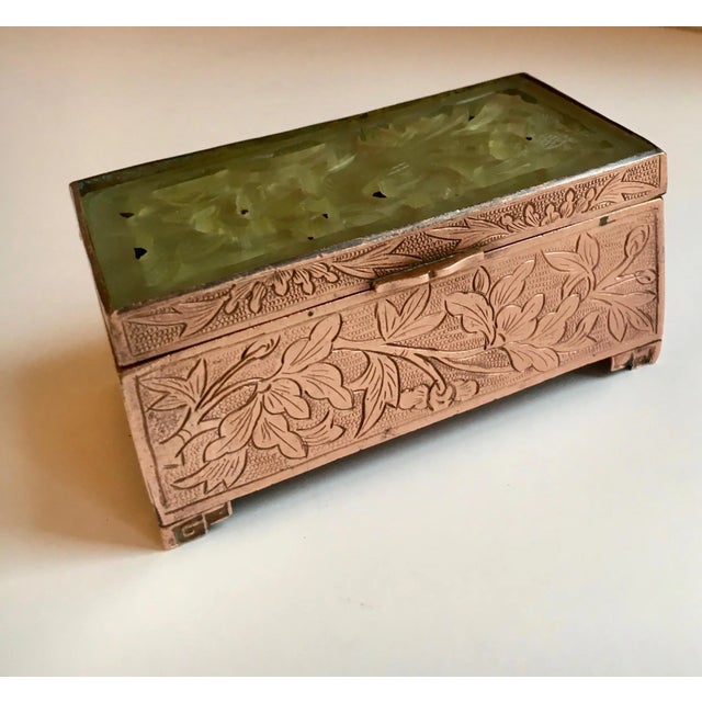 Chinese Brass and Carved Jade Box For Sale - Image 4 of 7